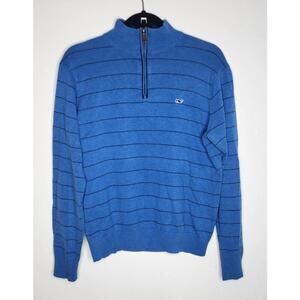 Vineyard Vines Sweater Mens Small Blue Striped Quarter Zip Cotton Pullover